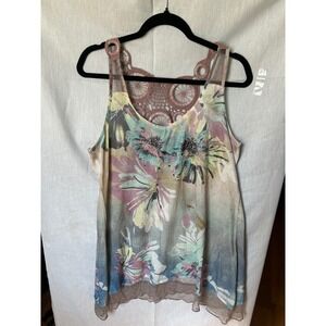 Women Boho Floral Crochet Lace Tank Rhinestone Embellished Pastel Sleeveless